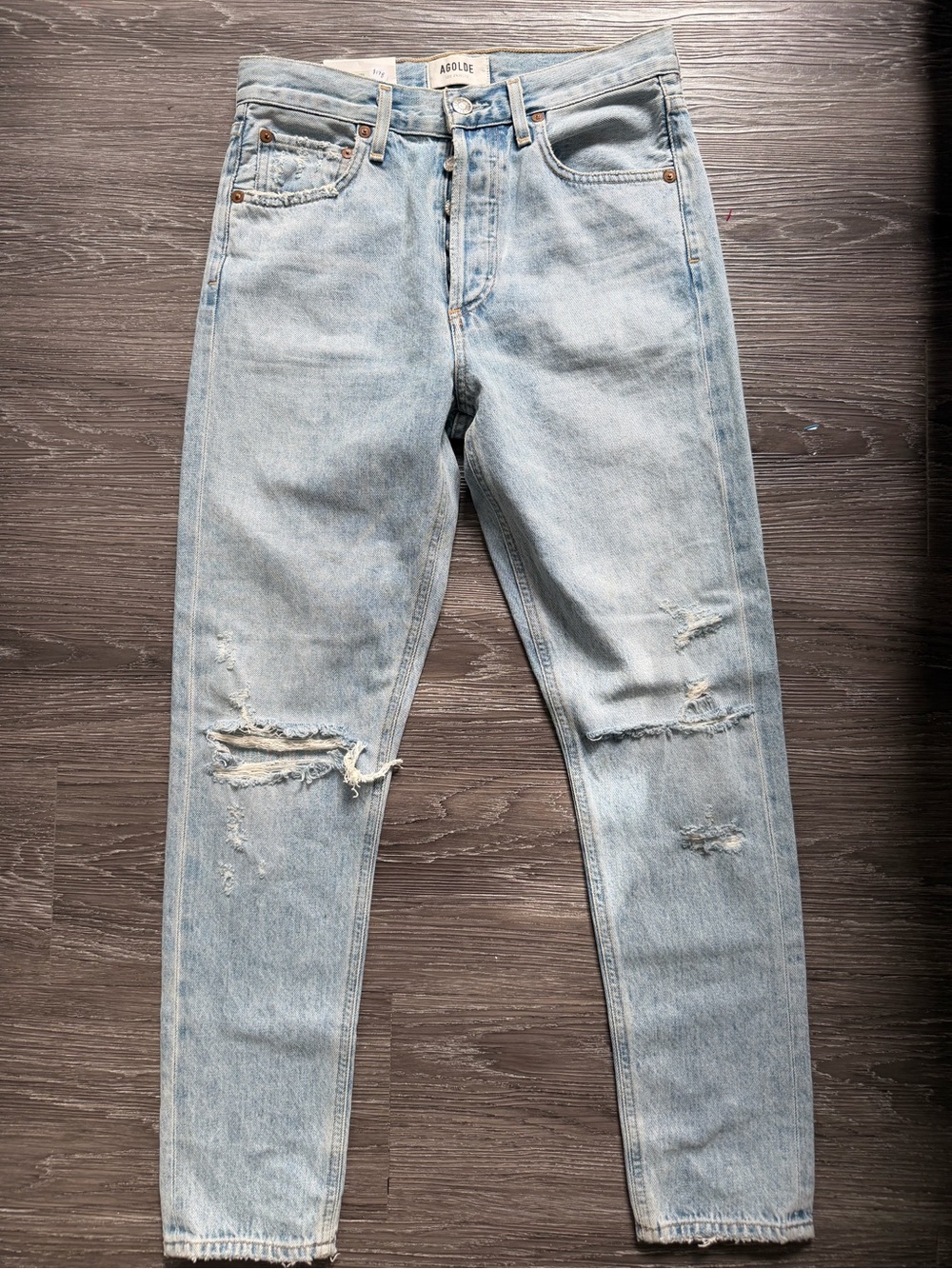 Agolde Light Wash Distressed Slim Straight Jeans